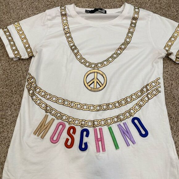 Love Moschino White Shirt Embroidered with Gold Chain Design Sz 4 - Picture 2 of 5